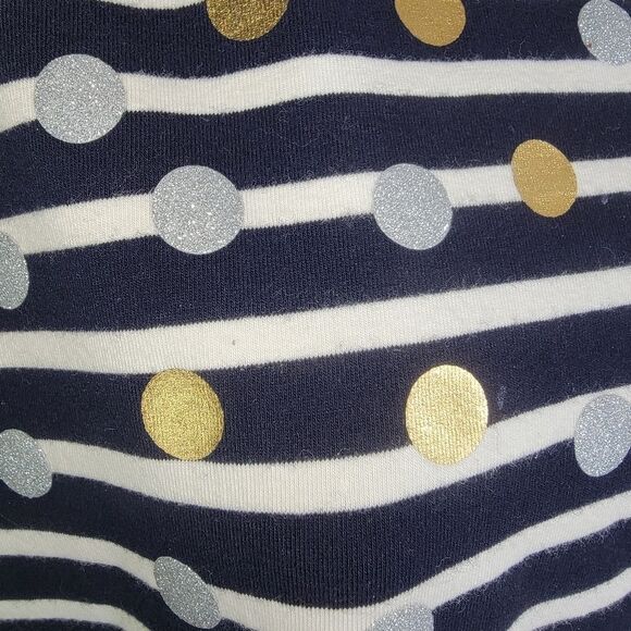 Talbots Women Striped Metallic Silver Gold Polka Dot Long Sleeve Cotton Top Med - Picture 3 of 5